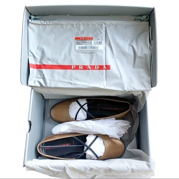 Prada Bronzo Calzature Donna Old Metal Flats 7.5 - Picture 11 of 12